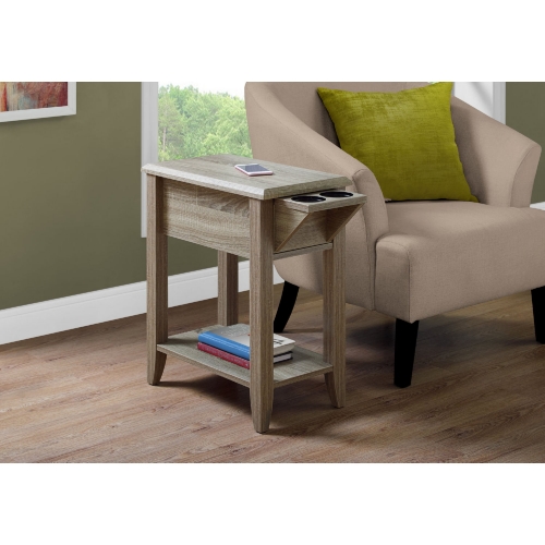 24"H Accent Table in Dark Taupe with Glass Holder